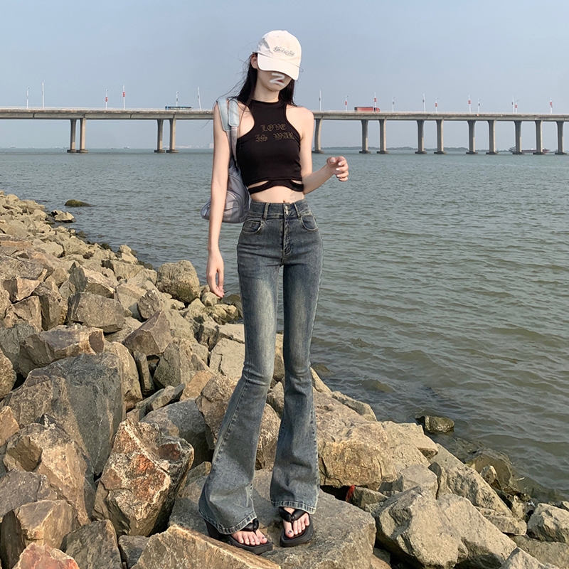 Elastic Flared Jeans for Women, New Spring/Summer Style, Double-Button, Slim Fit, Height-Enhancing, Vintage Straight-Leg, Floor-Length Pants Elastic Flared Jeans for Women, New Spring/Summer Style, Double-Button, Slim Fit, Height-Enhancing, Vintage Straight-Leg, Floor-Length Pants