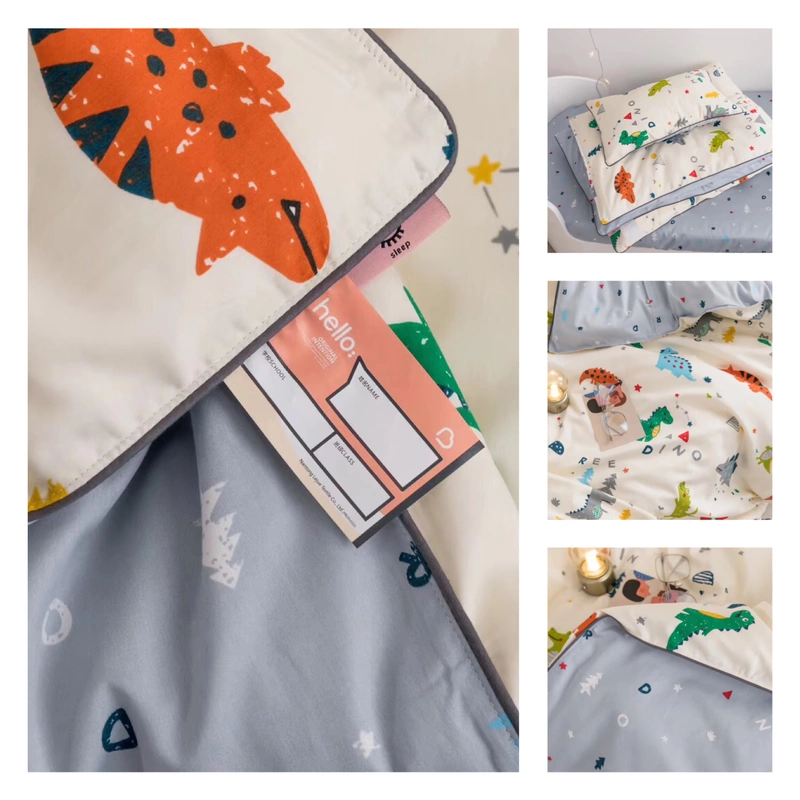 [Natsuki] gói xe bông phim hoạt hình khủng long tùy chỉnh Bộ đồ giường ba mảnh bộ đồ giường mẫu giáo cho trẻ em - Bộ đồ giường trẻ em