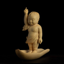 Yellow Yang wood carving boutique small Buddha statue handlebar piece engraving handicraft Chinese living room Wen playing character swinging piece baby Buddha
