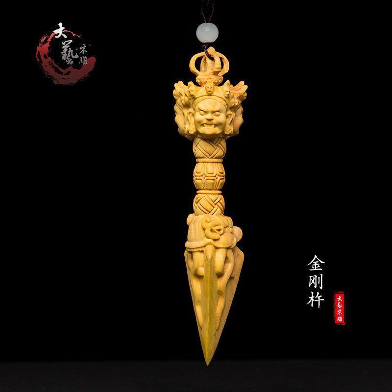 Yellow Poplar Wood Carving Creative Boutique Solid Wood Vin Play Handlebar Piece Engraving Craft Gift Hem Accessories Carry-on and Play Male Pendant Diamond Pestle