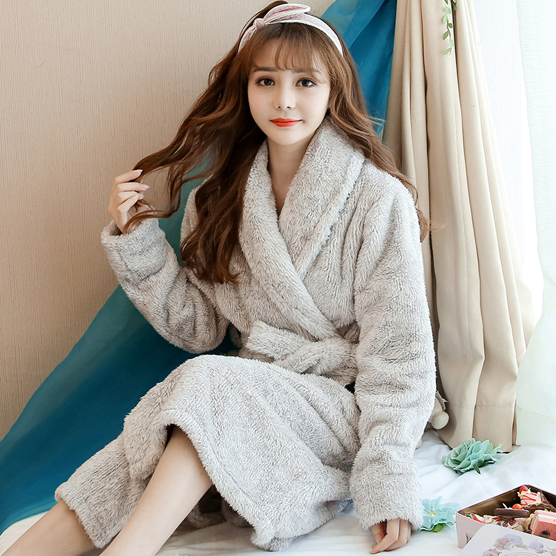 Winter sleeping robe women's flannel thicken plus suede long version of coral suede seduces sexy bathrobes pyjamas for autumn and winter morning gowns.