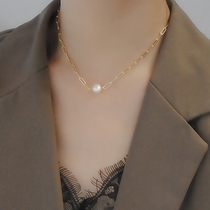 Natural Baroque Freshwater pearl necklace Female ins Simple fashion stacked chain choker clavicle chain necklace