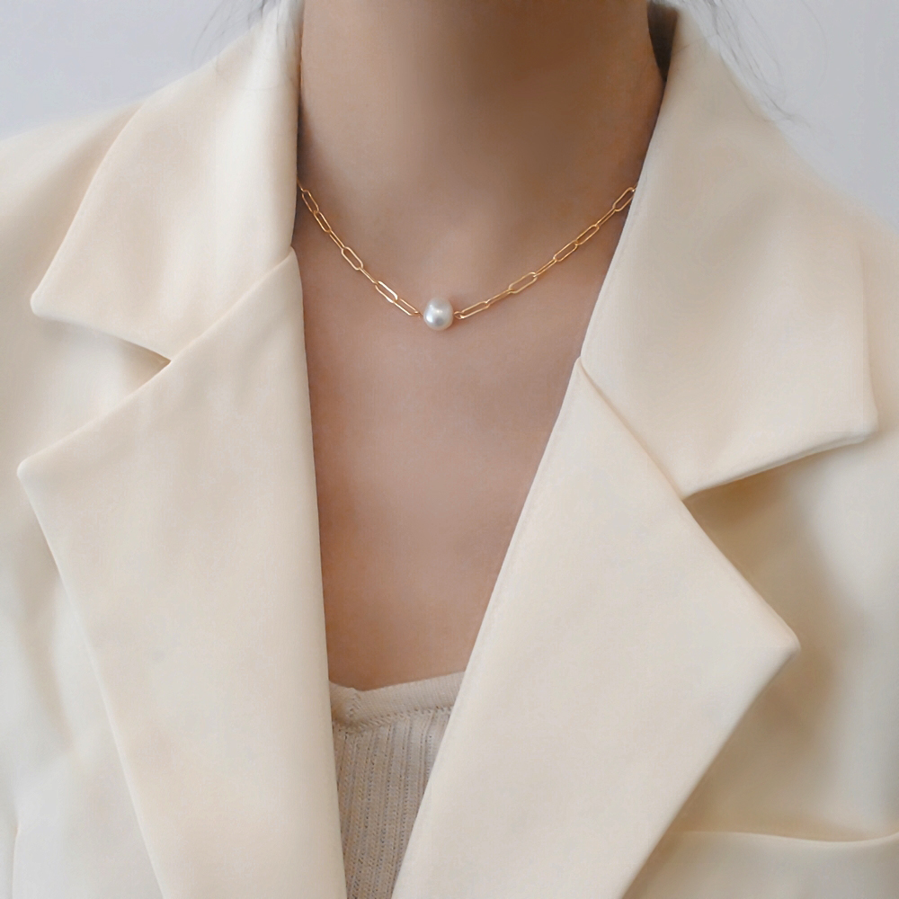 Natural baroque freshwater pearl necklace female ins simple fashion stacking chain choker clavicle chain necklace