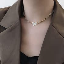 French fashion gold flash diamond butterfly does not fade titanium steel necklace female simple High sense short choker neck chain