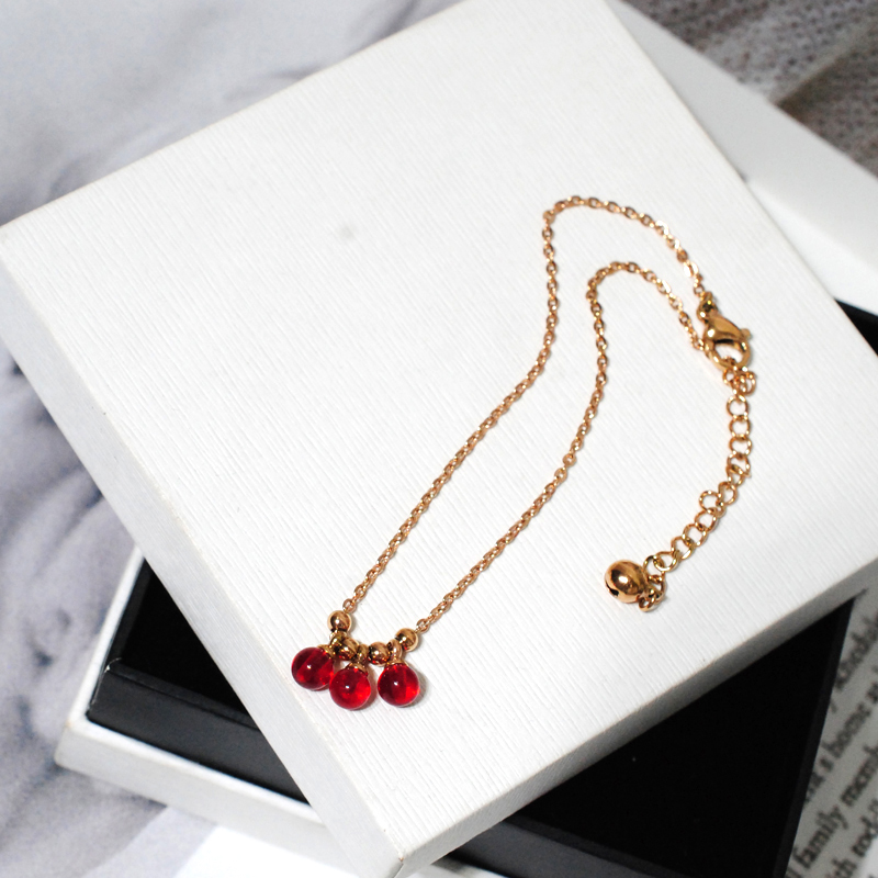 Hàn Quốc vàng hồng hạt vàng titan vòng chân vàng 14K không gây dị ứng không phai nữ mới hoang dã - Vòng chân vòng chân titin ko gỉ