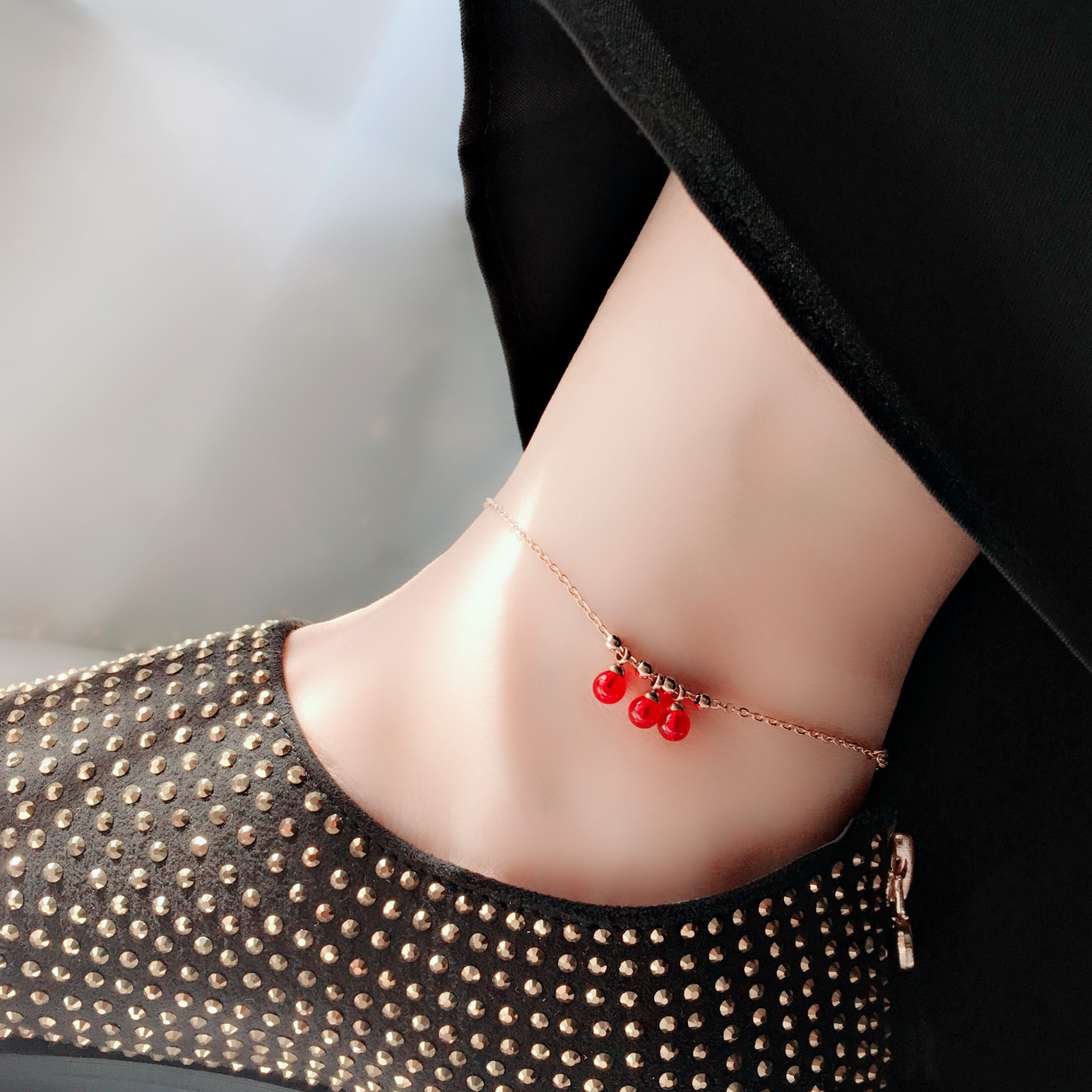 Hàn Quốc vàng hồng hạt vàng titan vòng chân vàng 14K không gây dị ứng không phai nữ mới hoang dã - Vòng chân vòng chân titin ko gỉ