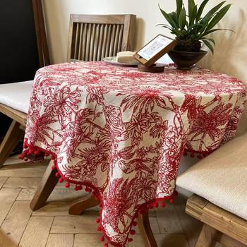 French jungle red new year tablecloth retro three-dimensional jacquard atmosphere rectangular dining table coffee table cloth can be customized French jungle red new year tablecloth retro three-dimensional jacquard atmosphere rectangular dining table coffee table cloth can be customized