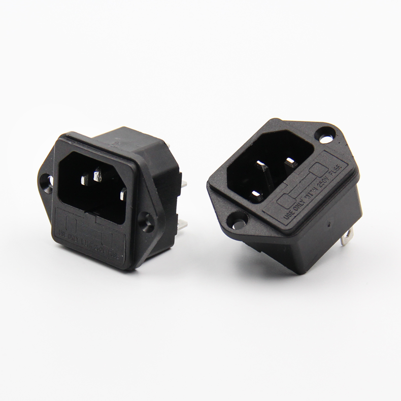 AC Power Socket With Fuse Character Male Socket Socket With Ear Male Seat Full Copper AC Pint Character Socket