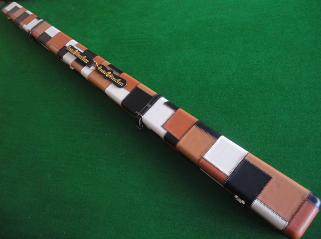 (Gold medal billiards)century classic new leather ball box black and white brown patchwork leather through rod P20