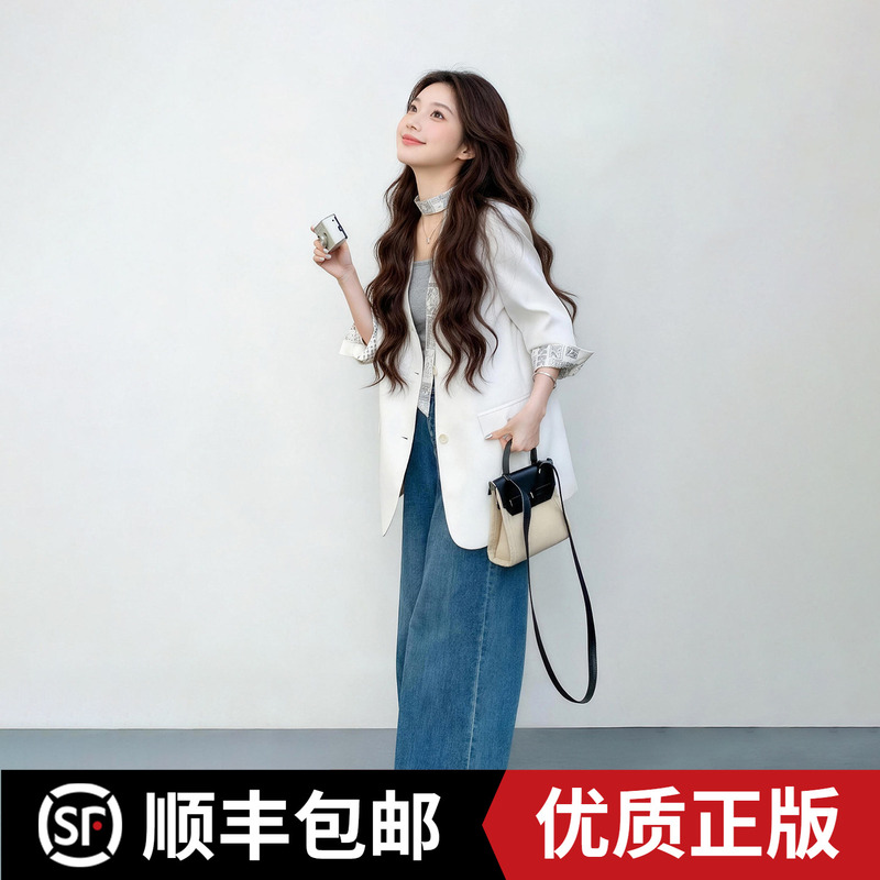 Off-White Workplace Casual Blazer for Women 2026 Spring New Style Simple Commuter Print High-End Small Suit
