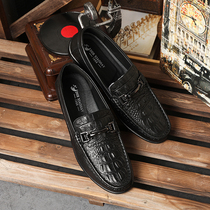 Crocodile Tattooed Layer Cow Leather Business Casual Leather Shoes Man Shoes Clear Bunker Special Price Cut Men Young Genuine Leather Bean Bean Shoes