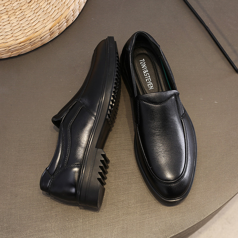 Men's genuine leather black set feet classic soft bottom formal business leather toe top layer cowhide breathable work work leather shoes