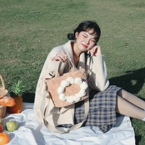 Tricolour Patch Daisy Plush Bag Womens Day Department Fresh single shoulder lamb stuffed with cute student Slanted Satchel Bag