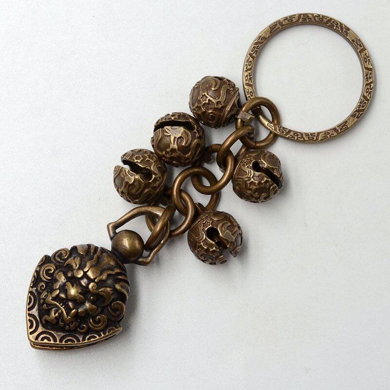 Retro pure brass bell Bell Key Button Copper Bell Individuality Hand-decorated Car Accessories Anti-Loss and Gluttonous Bags Handbag pets