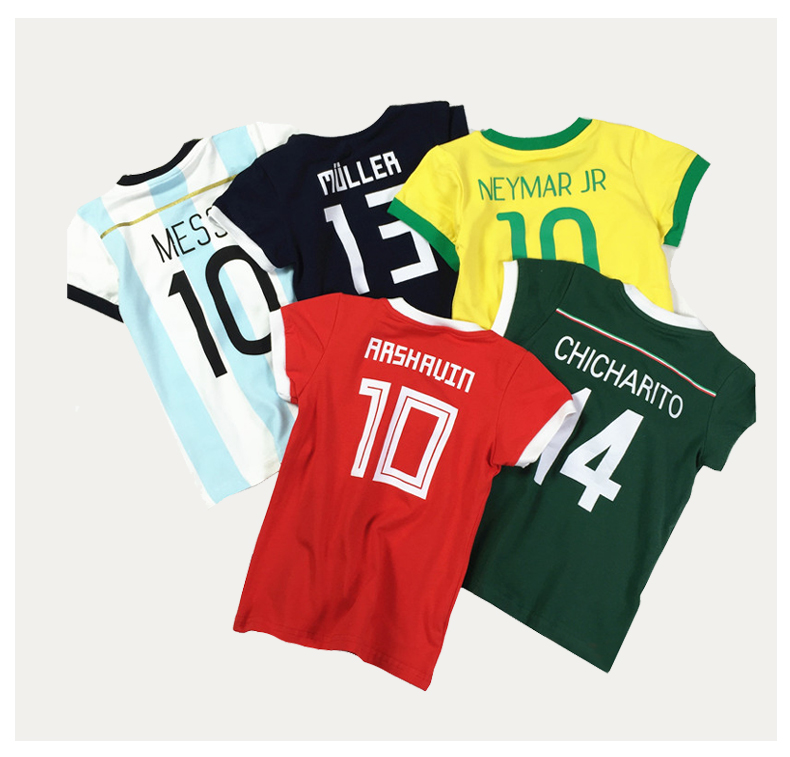 Bé quần áo trẻ em 2018 World Cup quần áo bóng đá cha mẹ và con mặc Chen Chen Ma trẻ em của T-Shirt nữ kho báu ngắn tay ăn mặc