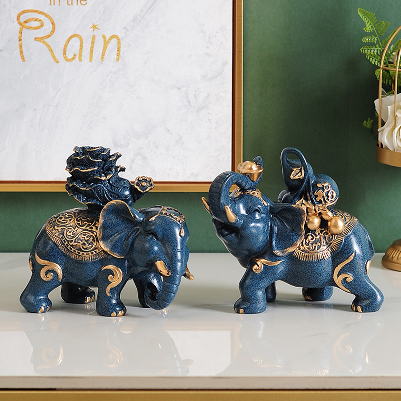 Home decoration Elephant a pair of lucky ornaments Entrance craft gift decoration Living room TV cabinet Wine cabinet decoration decoration small