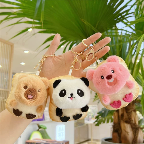 Картхолдер, плюшевая подвеска, игрушка, кукла, украшение на сумку, популярно в интернете, тост, хлеб, с медвежатами, панда, енот