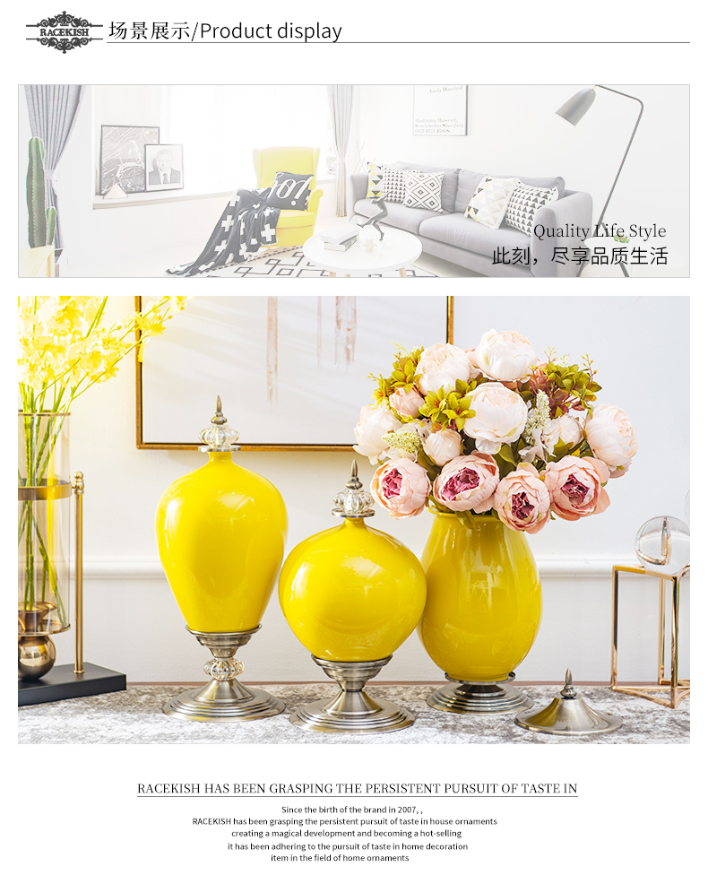 Light European - style key-2 luxury furnishing articles ceramic vase American living room TV cabinet wine show porch decoration flower arranging flowers