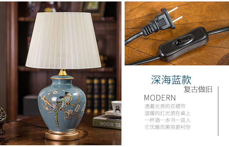 Europe type desk lamp creative berth lamp of bedroom the head of a bed American ceramic painting of flowers and birds sitting room adornment bedroom lamp