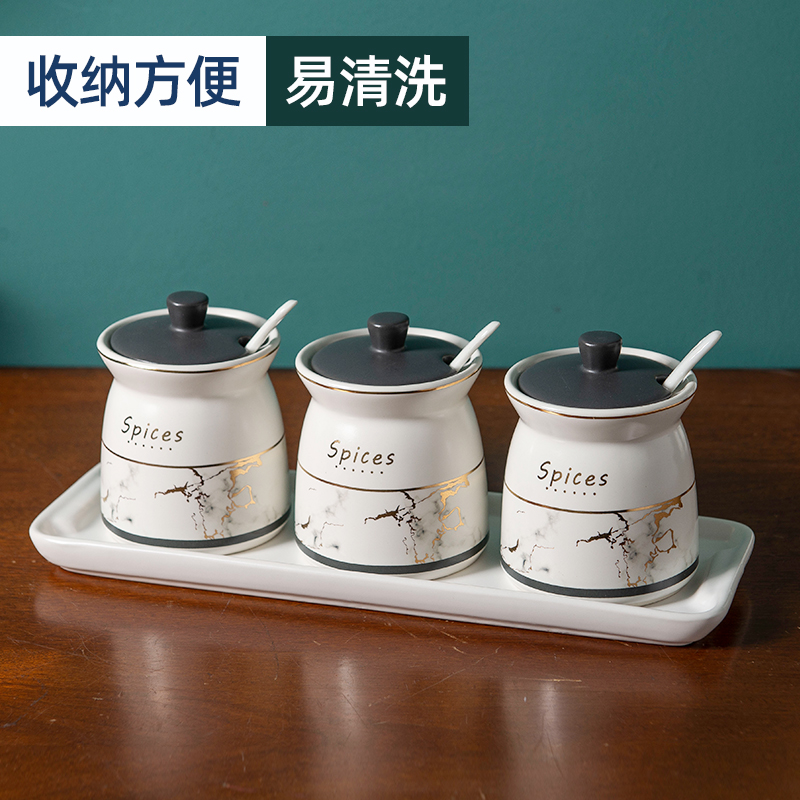 Ceramic flavor pot home creative kitchen condiment boxed set combination spice bottles 4 sugar jar of salt