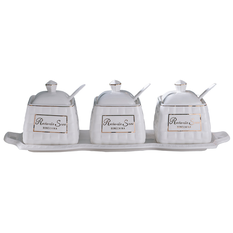 European creative ipads porcelain square 4 times flavor pot kitchen condiment box of salt seasoning jar of caster