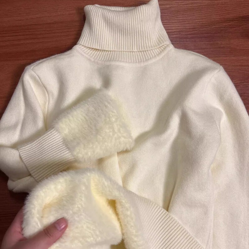 Turtleneck Sweater for Women, Fleece-Lined, Thickened, Warm Knit Top, Slim Fit, Versatile, Autumn and Winter All-In-One Fleece Base Layer Top Turtleneck Sweater for Women, Fleece-Lined, Thickened, Warm Knit Top, Slim Fit, Versatile, Autumn and Winter All-In-One Fleece Base Layer Top