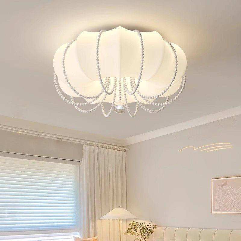 Bedroom Ceiling Lamp Cream Style Pumpkin-Shaped Led Full Spectrum Eye Protection Energy-Saving Warm Princess Children's Room Study Lamp