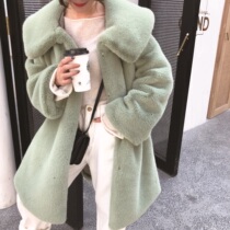 Winter womens Korean version of retro lapel padded imitation mink velvet furry medium long loose versatile chic coat