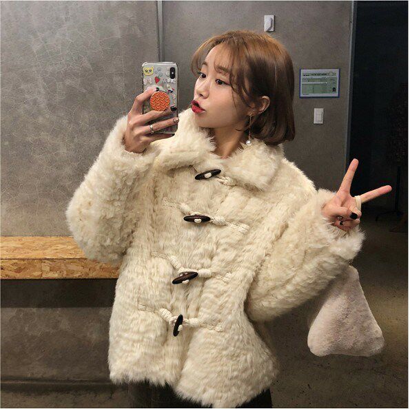 New lap ring lamb wool short plush jacket sweet and cute little subimitation fur fur coat female winter clothing