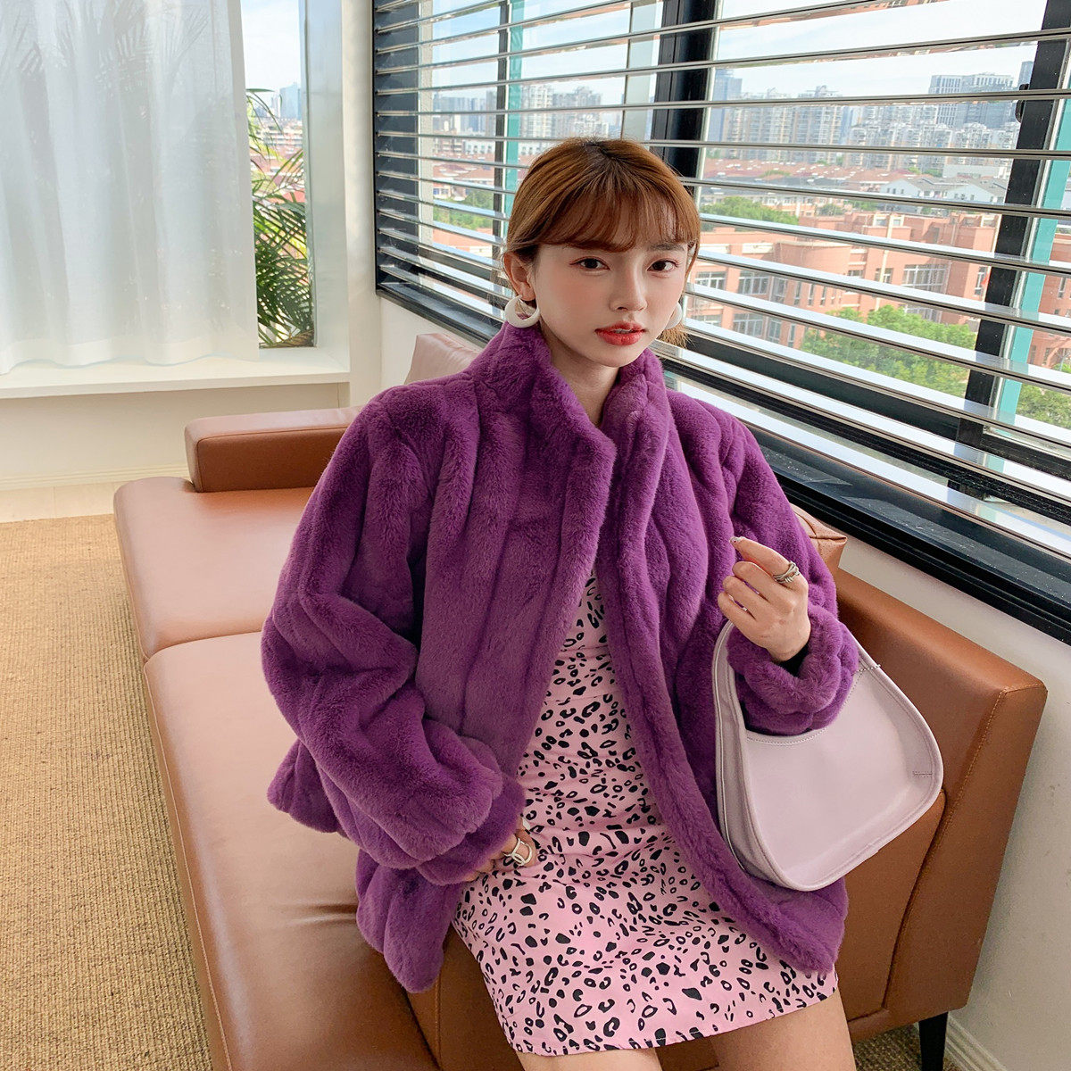 Imitation mink fur coat female 2020 autumn and winter young fashion stand-up collar small lamb wool coat female