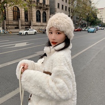 2021 New Korean coat loose thick lamb hair sweet bow plush imitation rabbit fur fur women