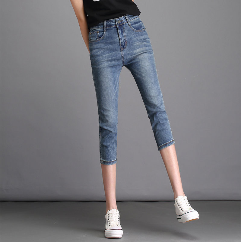 Denim Capri Pants Summer Plus Size High Waist Slim Fit Skinny Capri Pants Women Summer Thin Denim Capri Pants Denim Capri Pants Summer Plus Size High Waist Slim Fit Skinny Capri Pants Women Summer Thin Denim Capri Pants