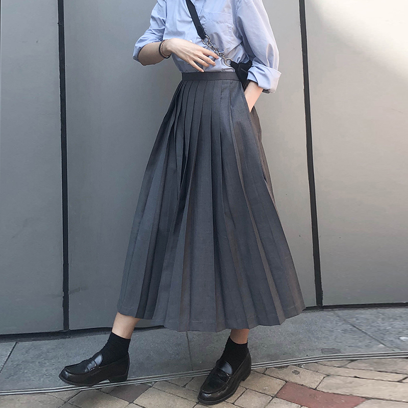 Pleated Umbrella Skirt Long Skirt Autumn and Winter High-Temperature Pressed Pleated Retro Mid-Length Skirt Pleated Skirt Gray Pocket Suit Skirt Pleated Umbrella Skirt Long Skirt Autumn and Winter High-Temperature Pressed Pleated Retro Mid-Length Skirt Pleated Skirt Gray Pocket Suit Skirt