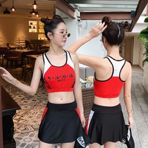  New swimsuit womens conservative split skirt small chest gathered to cover the belly thin flat angle Korean small fragrance sexy swimsuit