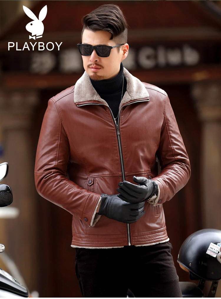 Playboy mùa đông nam trung niên da cộng với nhung dày kích thước lớn ve áo lông một da daddy coat