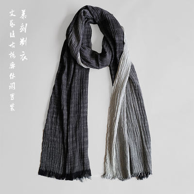 This spring and autumn cotton and linen unisex casual scarf is soft, friendly, artistic and retro. It is a long, wide, solid-color striped shawl