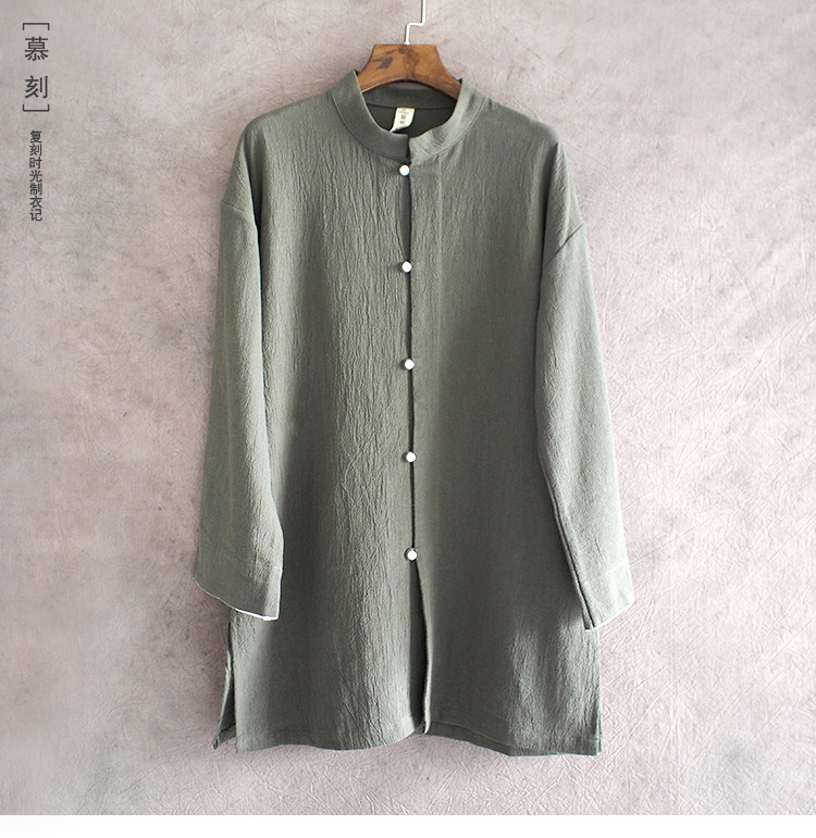 Spring Summer Chinese Original Cotton Hemp Loose large size Chinese sleeves Neck Collar Shirt Zen Tea Suit Retro China Wind Men's Shirt