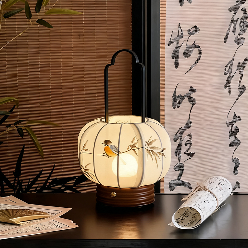Song Dynasty Aesthetic Portable Lantern Table Lamp, Chinese-Style Bedroom Night Light, Rechargeable Model, National Style Zen Tea Room Calligraphy Atmosphere Lamp