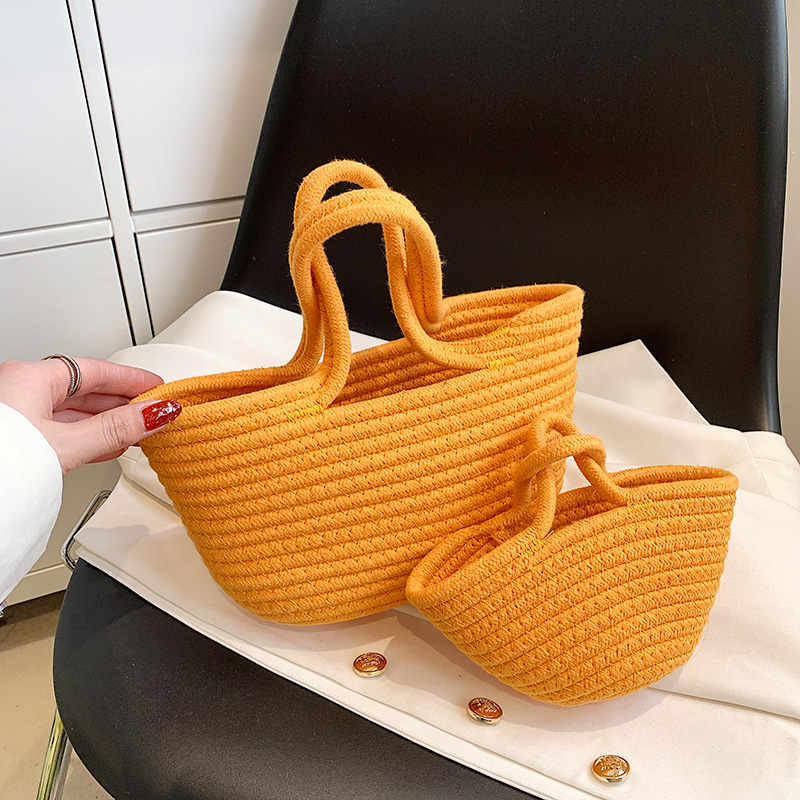 Parent-child Cotton Thread Woven Casual Outing Picnic Handbag display picture 2