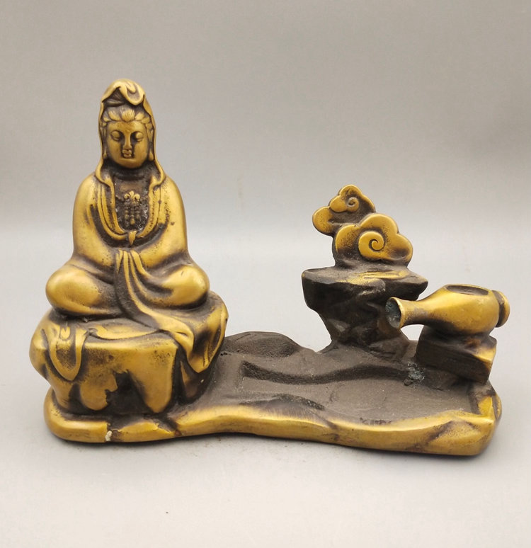 Antique pure copper Guanyin send child backflow incense burner decoration home indoor creative Zen decoration craft gift decoration