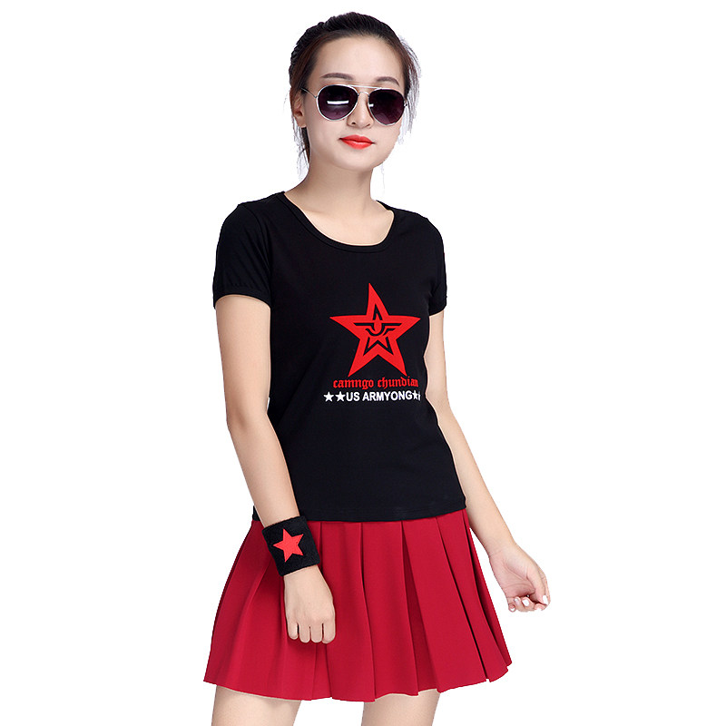 2019 New Sailor Dance Kit Pure Cotton Short Sleeve T - shirt Woman Round Top Summer Square Dance Clothing is new