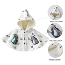 Baby outdoor clothing cape winter velvet hooded blanket baby boy cape windproof outer coat dinosaur style shawl