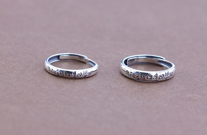 Tiếng Phạn Thần chú 925 sterling bạc mở nhẫn điều chỉnh sáu câu thần chú nữ nhẫn retro Thái bạc nhẫn đơn nhẫn nhẫn đeo ngón trỏ