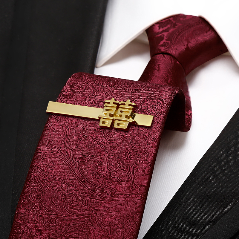 Men's Tie for Wedding Groom, Burgundy Business Zipper Style, High-End Wedding Formal Suit Shirt Accessory, Trendy