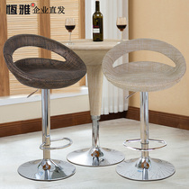 Hengya bar table chair Bar stool Modern simple rotating lifting backrest Rattan cashier front desk chair High stool
