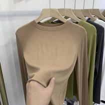 Solid color round neck T-shirt women 2021 spring and autumn new slim elastic inner top fashion foreign style long-sleeved bottoming shirt