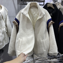 Color-blocking lamb wool coat womens thickened 2021 winter new loose small velvet warm cotton-padded jacket jacket