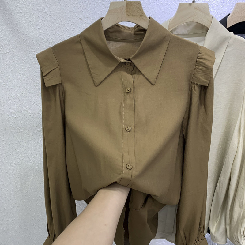 Tencel cotton solid color long-sleeved square collar shirt women's 2022 spring and autumn new European temperament age-reducing all-match small shirt top