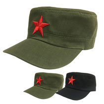 Red five-star hat Childrens adult mens and womens military training hat Flat top hat Spring and summer hat Camouflage hat Red Army hat performance