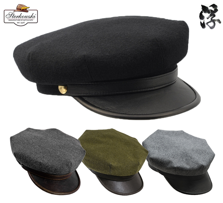 Spot Polish Sterkowski Classic Locomotive Motorcycle Cap Retro Mariner Hat Wool Fur Cap